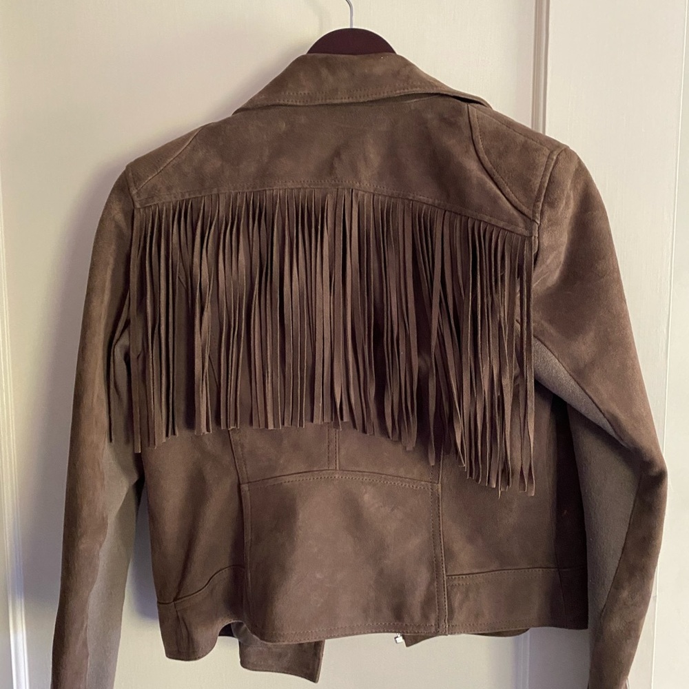 Genuine suede fall fringe jacket, Size S, BCBG, worn once